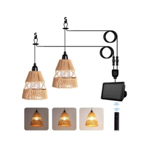2-Pack Dimmable Hanging Solar Rattan Lights